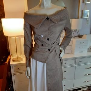 Asymmetrical off shoulder jacket top w/long front